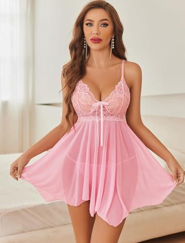 Image of SSoShHub Women Lingerie Set Lace Teddy Strap Babydoll Lingerie Bikini with Panty