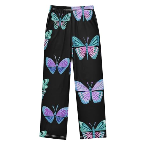 Butterfly Pattern Boys Long Pants Soft Trousers Elastic Waist Kids Lounge Bottoms with Pockets S-XL