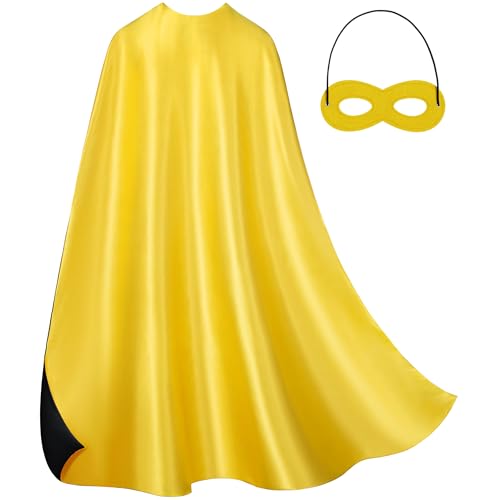 Adult Superhero Cape & Mask Set - Double-Sided Yellow & Black Super Hero Capes and Masks for Men Women Dress-Up Parties