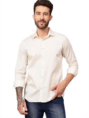 Image of FILO HEVIS Men's Solid Regular Fit Cotton Casual Shirt with Spread Collar & Full Sleeves.