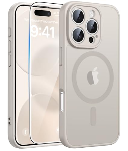 Image of FNTCASE for iPhone 16 Pro Max Case: [Compatible with Magsafe] Translucent Matte Cases with [Full Camera Protection] [Screen Protector] Military Grade Shockproof Protective Phone Cover - Off White