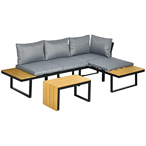 Outsunny 3-TLG. Gartenmöbel-Set, Balkonmöbel mit Sitzkissen, Gartenlounge-Set mit Ecksofa, Doppelsofa, Couchtisch, für Terrasse, Balkon,...