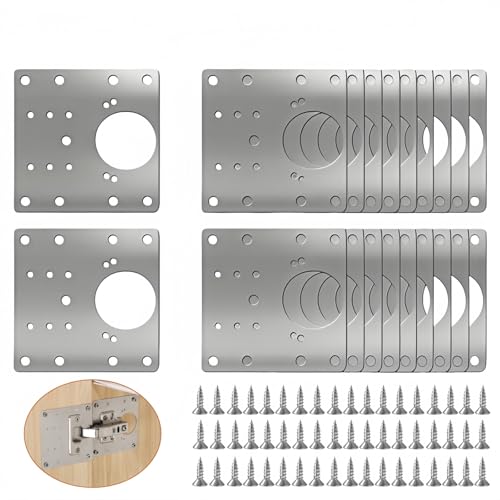 20PCS Upgraded Cabinet Hinge Repair Plate Kit: FOGZUVR Durable Door Hinge Mounting Plate Stainless Steel Large Cabinet Fix Board with Screws for Kitchen Cabinet Cupboard Doors and Furniture