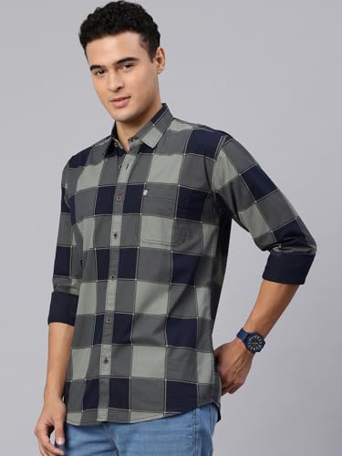 Image of Majestic Man Stylish Slim Fit Cotton Spread Collar Checked Casual Shirt