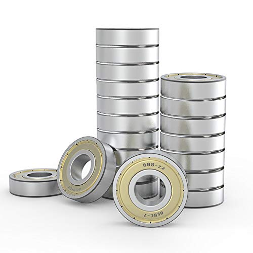 20 rodamientos de bolas de acero, profundidad de ranura de bola, rodamientos dobles sellados de acero (acero al carbono, 608ZZ)