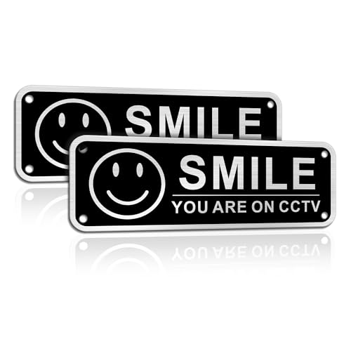 TAKULA Self Adhesive Sticker-Smile Your Camera Signs,6 * 2Inch Warning Signs-Ideal for CCTV Sign to Prevent Trespassing on Private Property