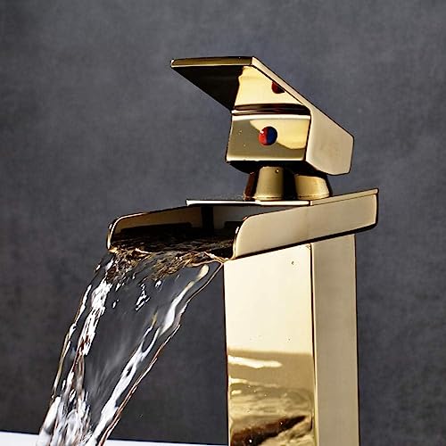 Robinet mitigeur cascade doré pour une salle de bains moderne et zen