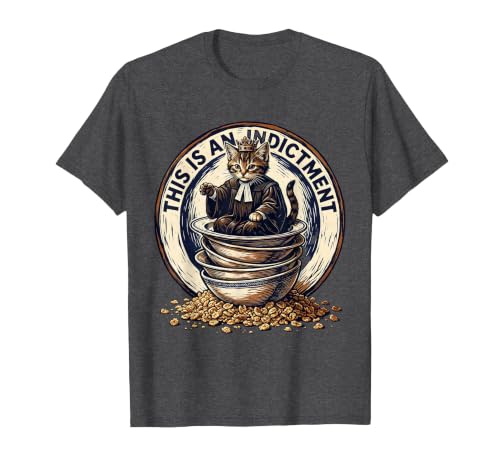 This Is An Indictment Funny Sassy Cat Linocut Meme T-Shirt, Men, Dark Heather Grey, X-Large