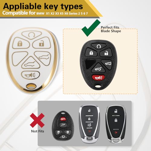 Image of for Chevy Key Fob Cover with Metal Braided Keychain, Upgraded Soft Case for Suburban Tahoe Traverse GMC Yukon Cadillac ESV EXT Traverse (6 Button) Fob Shell (Gold,C2)