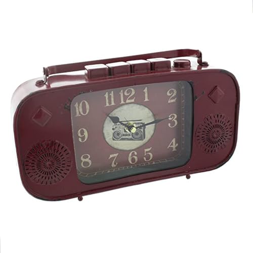 Red Metal Vintage Retro Radio Style Mantel Clock by HomeTime