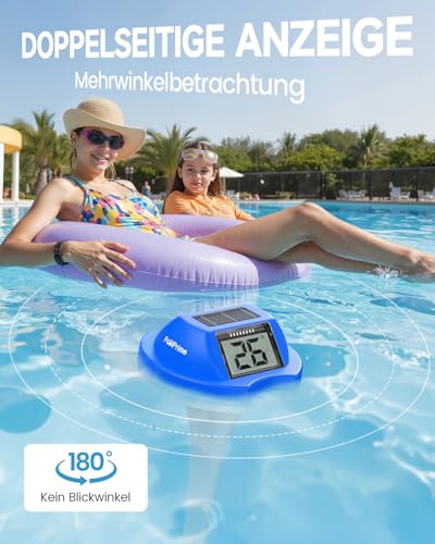PoolPrime Pool Thermometer mit Doppelbildschirm, leicht ablesbar, Poolthermometer Schwimmend mit digitaler Anzeige, IPX7 wasserdicht für Hot Tubs, Cold Tubs und Schwimmbäder. (Darkblue)