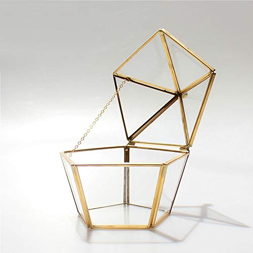 MINGZE Geometrisches Glas Terrarium Box, Artistic Transparent Air Reißfestigkeit Diamant, Schmuckschatulle Pflanzen Pflanzgef Deko Tischplatte Sukkulente Moos Blumentopf (12.5*11*12.5CM, Gold Kupfer) Cover
