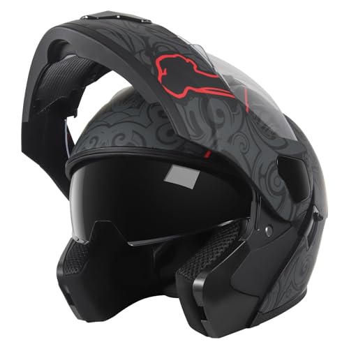 SPARK Capacete Integral Para Motocicleta Com Viseira Dupla Modular E Flip-Up Aprovado Pela Dot, Caveira, Pequeno (55-56 Cm)