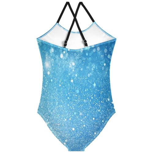Pigsaly Girls One Piece Swimsuits Light Sky Blue Gradient Glitter Kids Cross Back Swimwear Beach Sport Bathing Suit 3T2
