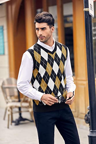 Karlywindow Mens Argyle Sweater Vests Rhombus Sleeveless V-Neck Knit Pullover Vest4