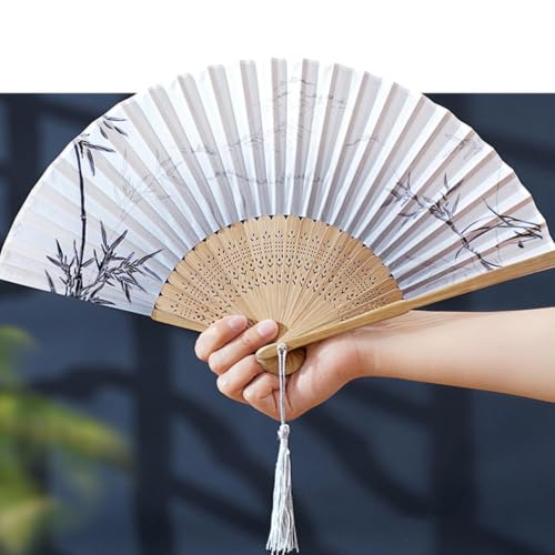 Folding Hand Fan with Hollow Engraving Wooden Tassel Designs, 9x2x2 in Foldable Portable Comfortable Lightweight Long Lasting Hand Held,Stylish Dancing Fans for Wedding Parties Dancing Guests (Black) - image 3