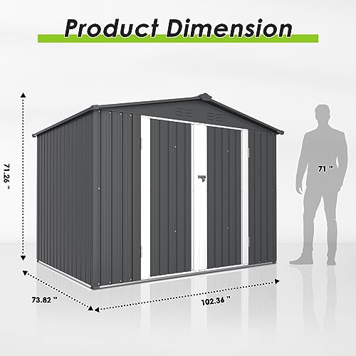 Crownland Outdoor Vented Backyard Garden Storage Shed 6 X 8 Feet Tool House With Sliding Door Outdoor Lawn Steel Roof Sheds (Gray) #TOP5