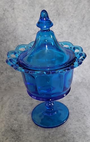 Imperial Glass Vintage-Style Blue Glass Candy Dish with Lid, Pedestal