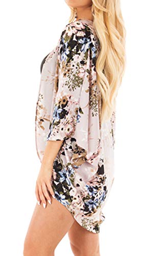 Image of FINOCEANS Womens Floral Chiffon Kimono Cardigans Loose Beach Cover Up Half Sleeve Tops