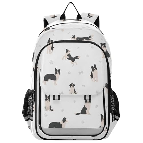 Fisyme Cute Dog Border Collie School Backpack Laptop Backpack Bags Bookbag Travel Casual Computer Notebooks Daypack