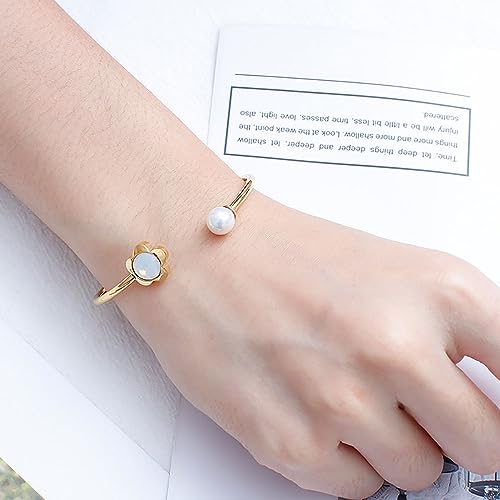 Unique 14K Gold Freshwater Pearl Open Cuff Bangle for Women, Exquisite Crystal Design, Fashion Open Bangle Bracelet, Ideal Christmas Jewelry Gift for Her3