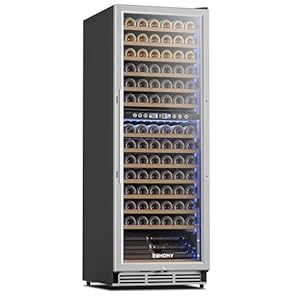 EUHOMY 24 Inch Wine Fridge Dual Zone, 154 Bottle Wine Cooler Refrigerator with Glass Door, Powerful Compressor Cooling, Wine Cellar with Temperature Memory, Low Noise, Built-in or Freestanding.