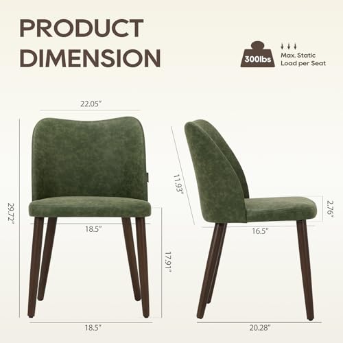 Image of Wooden Dining Chairs Set of 2, Upholstered Kitchen Dining Room Chair, Modern Farmhouse Dinner Chair for Restaurant & Cafe, Green