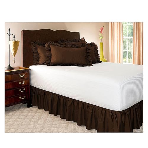 Cubre Somier CAMA ELÁSTICA Falda de cama Falda suave cómoda envoltura alrededor de la cama de color sólido resistente a la decoloración Faldas de cama con doble reina completa tamaño king(Chocolate,18