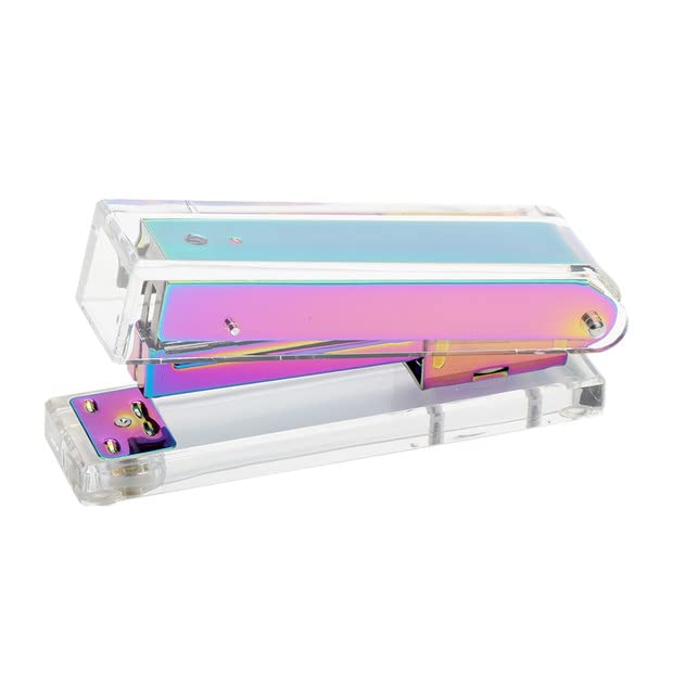 Grapadora de acrílico transparente del arco iris Grapadoras de escritorio coloridas con diseño moderno clásico Accesorios elegantes de oficina y escritorio Idea de regalo