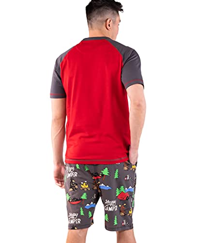 Lazy One Men's Sleep Shorts Set, Matching Sleepwear Shirt And Short Set For Men, Cotton Pajama Shorts And T-Shirt (Happy Camper, Large) #TOP1