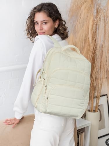 Image of CLUCI Wrinkle-Resistant Laptop Backpack for Women, 17.3 Inch Anti Theft Travel Backpack, Puffer Quilted Work Backpack, Water Resistant College Bookbag with RFID