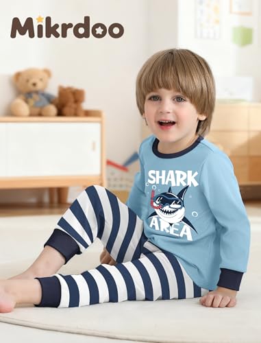 Mikrdoo Pajamas Boys Shark Pjs Toddler 2 Piece Long Sleeve Sleepwear Kids Clothes Set, 2T - Thumbnail 3