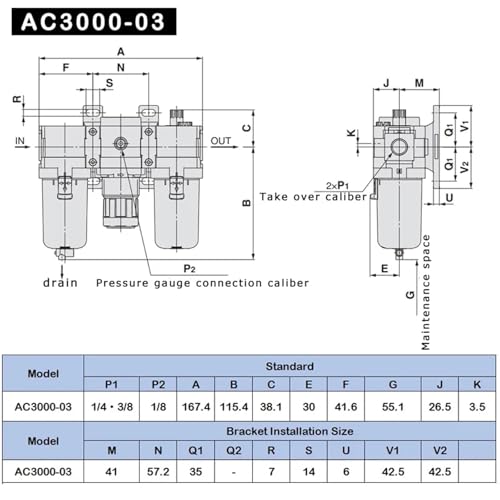 Filtre compresseur AC4000-04D avec régulateur et séparateur d'huile