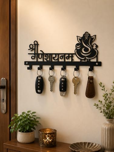 Image of Ventuos Metal Wall Mounted Key Holder with 6 Hooks, Ganesh Design, Key Organizer for Home Office Bedroom Entryway