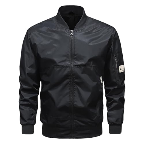 Generisch Strukturierte Casual Baseballjacke für Herren mit Stehkragen, Mantel, Oberteil, lockere Trendjacke (Black, XL)
