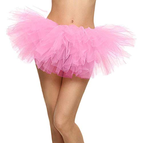 Ksnrang Gonna Tutu Donna Adulto 5 Strati Tutu Gonna in Tulle per Vestito Festa Halloween Costumi Danza (Rosa, Taglia Unica)