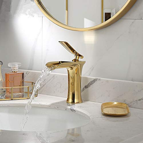 Robinet de lavabo cascade en laiton avec commande mitigeur fluide unique