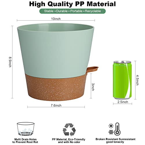 Bloempot, set van 2 stuks, kunststof bloempot met irrigatiesysteem, modern, voor binnen en balkon, tuin, planten, vetplanten, cactus (groen) - Afbeelding 6