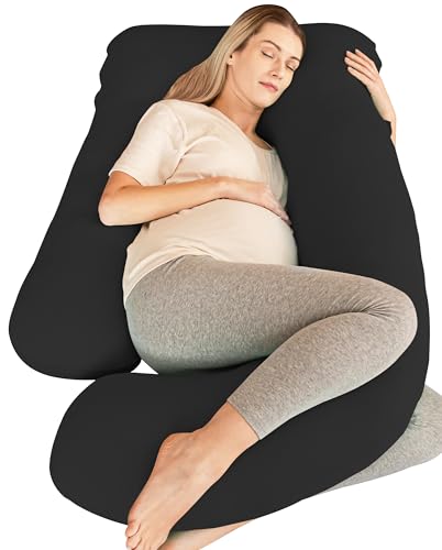 Image of Cute Castle Cooling Cover Pregnancy Pillows, Soft U-Shape Maternity Pillow with Removable Cover - Full Body Pillows for Adults Sleeping - Pregnancy Must Haves - Jumbo 57 Inch - Black (Black)