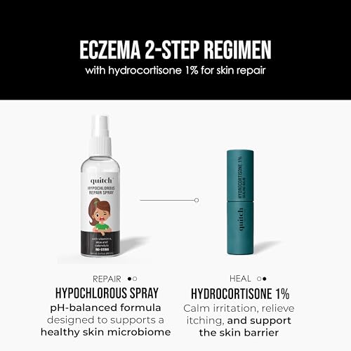 Image of quitch Eczema System, Hydrocortisone Healing Balm + Hypochlorous Repair Spray, Sensitive Skin, Gentle Eczema Cleanser and Repair Balm