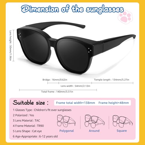 Polarized Kids Sunglasses Fit Over Glasses for Girls Boys Age 6-12 UV400 Protection2