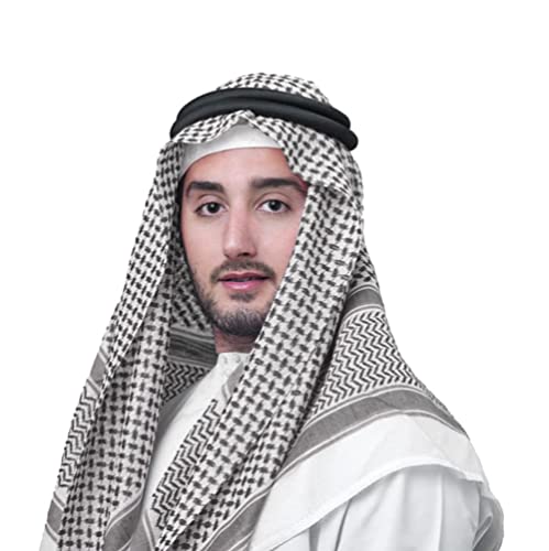 Image of PENINSULA LOVE Men Arab Shemagh keffiyeh Scarf Muslim Turban Middle East Desert Hijab Head Wrap Shemagh with Aqel Rope 54x54
