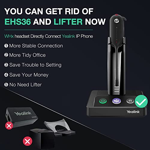 Yealink WH63 Wireless DECT Headset, Teams Certified, Mono Office Phone Headset with Noise Canceling Mic, Work for Computer, Desk Phones, 3 Wearing Styles, Long Wireless Range 394 ft,7H Talk Time