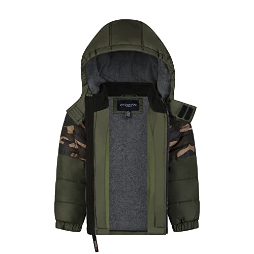 Image of LONDON FOG Boys' Toddler Color Blocked Winter Puffer Jacket with Hat