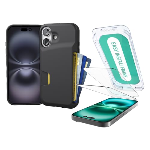 Image of Smartish iPhone 17 Wallet Case + Screen Protector - [Slim + Protective] Phone Case Credit Card Holder + 2-Pack Tempered Glass Screen Protectors for Apple iPhone 17 - Black Tie Affair