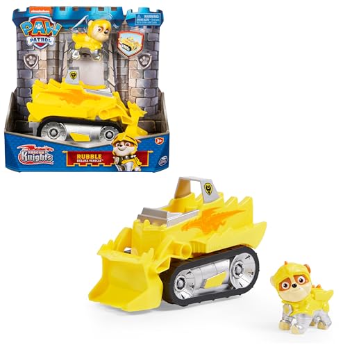 PAW PATROL Rescue Knights Basis Fahrzeug Spielzeugauto von Rubble mit Welpenfigur Spielzeug geeignet für Kinder ab 3 Jahren