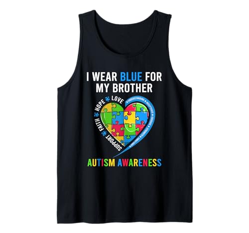Camisetas divertidas para autismo con corazón, uso azul para mi hermano autismo Camiseta sin Mangas