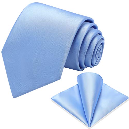 Vinlari hommes cravate mouchoir clip sur cravate, cravate pour hommes en soie et pochette de poche ， cravates bleues formelles pour hommes costume d'affaires, cravate de fête de mariage mince