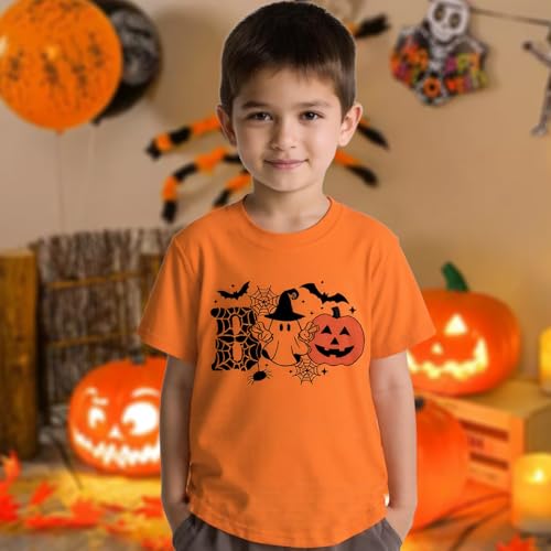 Boys Halloween Shirt Toddler Pumpkin T-Shirts Kids Ghost Short Sleeve Tee Tops 2025 (3-10 Years)3