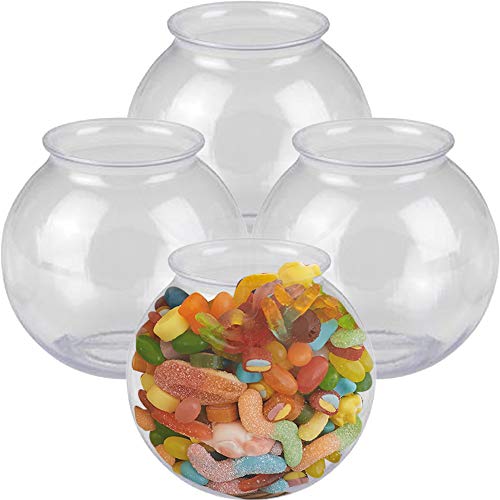 ArtCreativity Plastic Ivy Bowls, Set of 4, Empty 16oz Clear Bowls with Wide Open Mouth, Deep Bowls for Carnival Goldfish Games, Candy Display, Wedding Reception Decorations, or Desk Décor